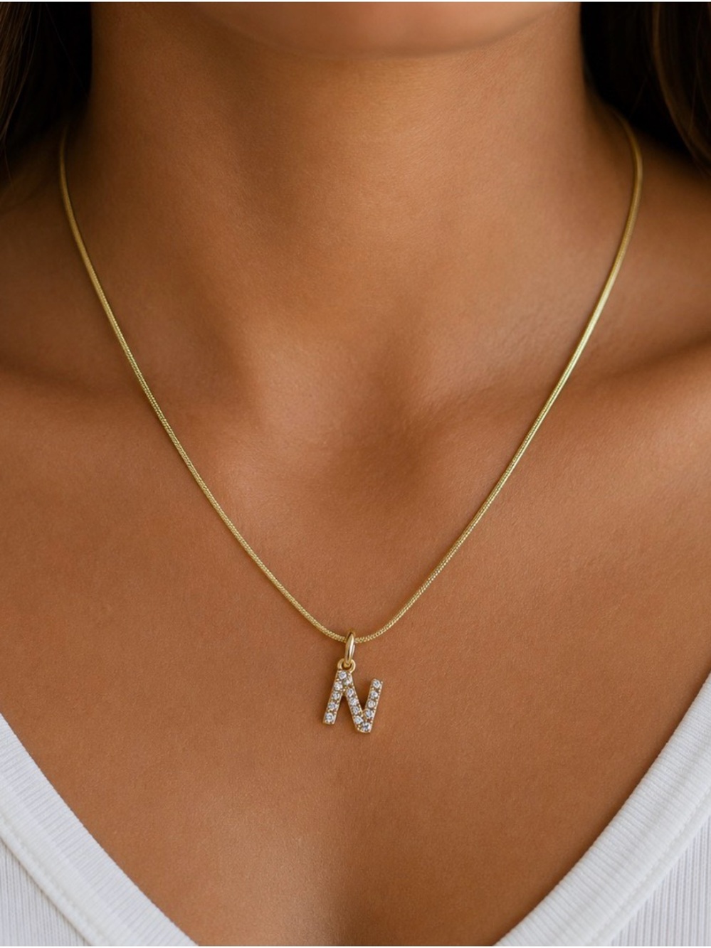 Premier Designe Gold Initial 'N' Pendant on 18” gold tone rope chain Necklace